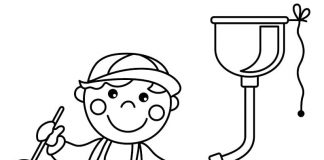 Kolorowanki z hydraulikiem Przetykanie zapchanej rury z WC