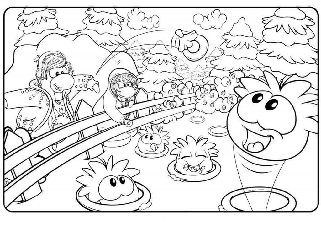 Puffle w zoo kolorowanka dla dzieci