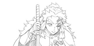 Rysunek Kyojuro Rengoku kolorowanka