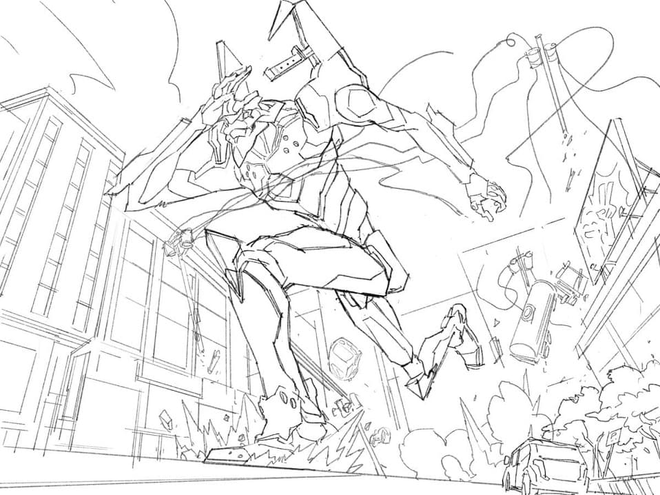 Scena z walki Evangelion