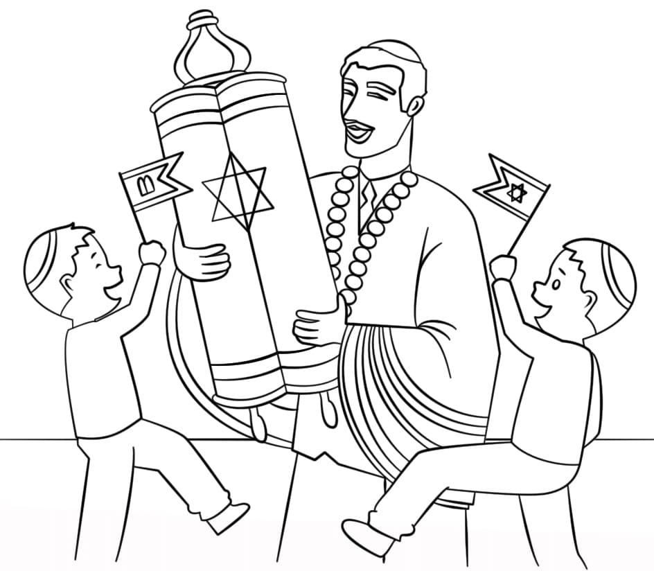 Simchat Tora oraz dzieci kolorowanka