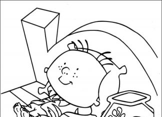 Stanley śpi w swoim łóżku w pokoju kolorowanka