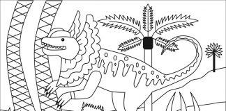 Kolorowanki Dilofozaur Starodawny las z dinozaurem