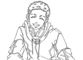 Kolorowanki Mitsuya Takashi Uśmiechnięty chłopak w bluzie i dresach