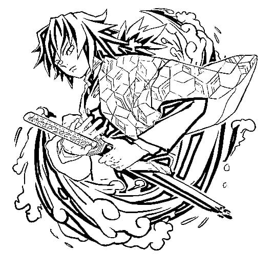 Walczący bohater z długim samurajskim mieczem