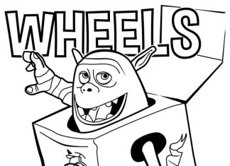 Kolorowanki The Boxtrolls Wheels jeździ na rowerze z jednym kółkiem