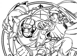 Kolorowanki Fullmetal Alchemist Wojownicy z anime na obrazku