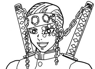 Kolorowanki Tengen Uzui Wojownik z dwoma mieczami