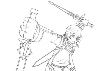 Kolorowanki Kirito i Asuna Wojownik z mieczami kolorowanka