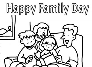 Kolorowanki Dzień Rodziny Zadowolona rodzina czyta książkę