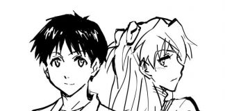 Kolorowanki Evangelion Zakochana para Asuka Langley i Shinji Ikari