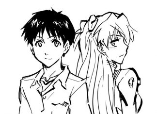 Kolorowanki Evangelion Zakochana para Asuka Langley i Shinji Ikari