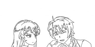 Kolorowanki Seishun Buta Yarou wa Bunny Girl Senpai Zakochana para Mai Sakurajima i Sakuta Azusagawa