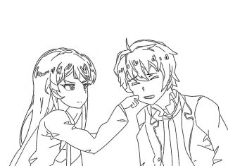 Kolorowanki Seishun Buta Yarou wa Bunny Girl Senpai Zakochana para Mai Sakurajima i Sakuta Azusagawa