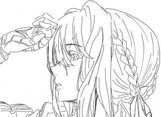 Kolorowanki Violet Evergarden Zamyślona dziewczyna z anime